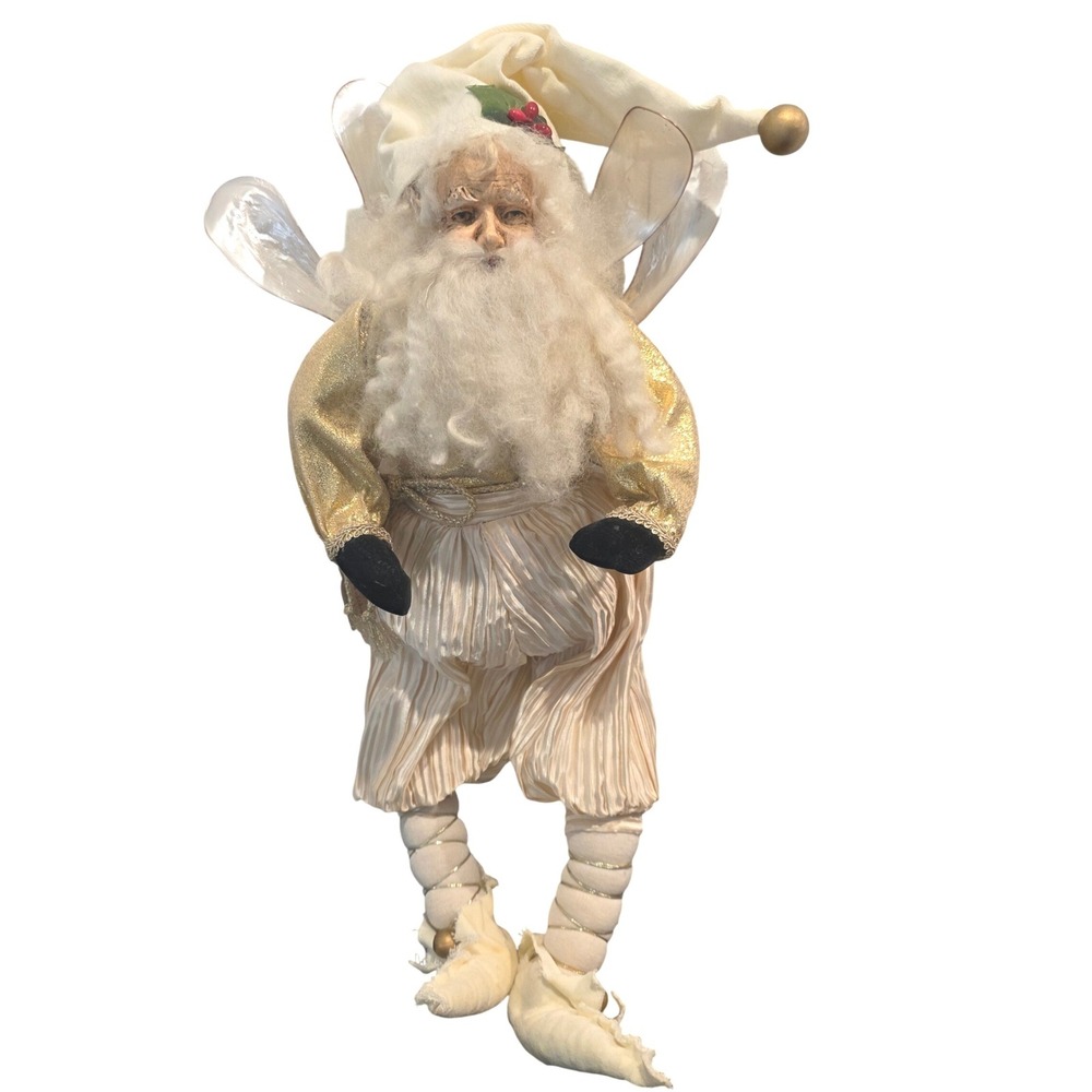 Vintage Mark Roberts Santa Christmas Fairy Doll Gold Cream Posable Wings READ